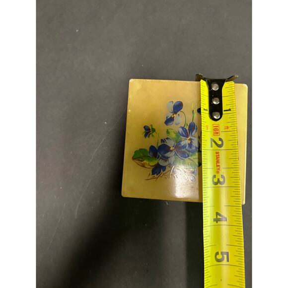 Vintage Alabaster Powder Box Vanity Item Blue Floral Stone Trinket Ring Box - Picture 7 of 9